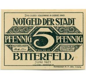 5 пфеннигов 1921 года Германия — Биттерфельд (Нотгельд) — Фото №1