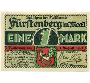 1 марка 1921 года Германия — Фюрстенберг (Нотгельд)