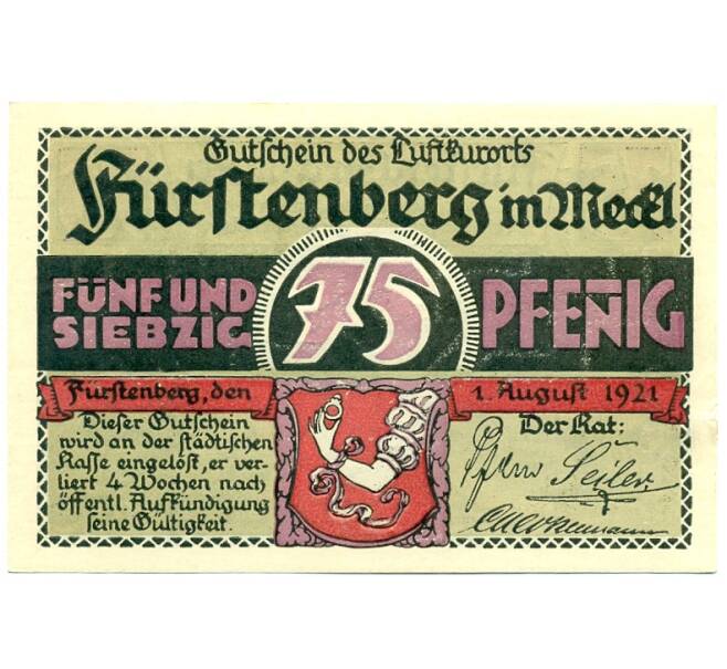 Банкнота 75 пфеннигов 1921 года Германия — Фюрстенберг (Нотгельд) (Артикул: K10-12124) — Фото №1