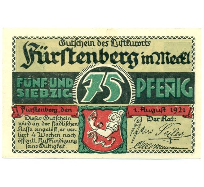 Банкнота 75 пфеннигов 1921 года Германия — Фюрстенберг (Нотгельд) (Артикул: K10-12125) — Фото №1