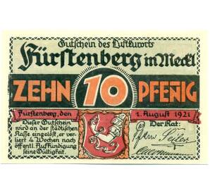 10 пфеннигов 1921 года Германия — Фюрстенберг (Нотгельд) — Фото №1