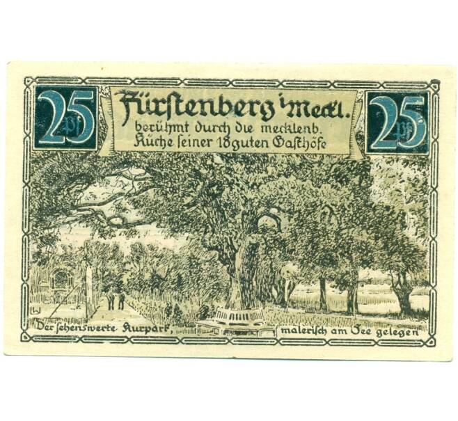 Банкнота 25 пфеннигов 1921 года Германия — Фюрстенберг (Нотгельд) (Артикул: K10-12128) — Фото №2