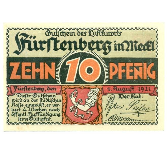 Банкнота 10 пфеннигов 1921 года Германия — Фюрстенберг (Нотгельд) (Артикул: K10-12129) — Фото №1