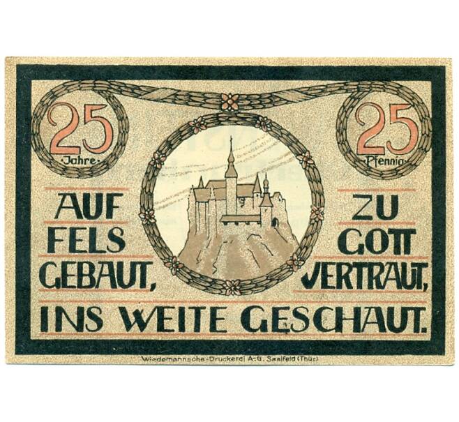 Банкнота 25 пфеннигов 1921 года Германия — Лауэнштайн (Нотгельд) (Артикул: K10-12142) — Фото №2