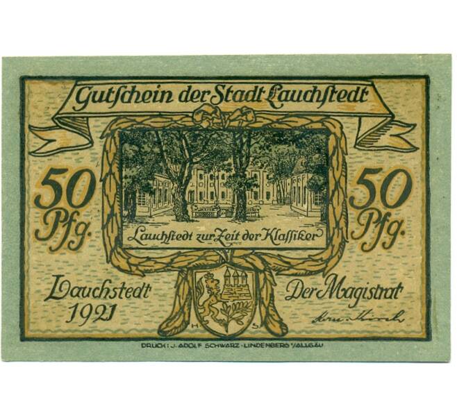 Банкнота 50 пфеннигов 1921 года Германия — Лаухштедт (Нотгельд) (Артикул: K10-12148) — Фото №2