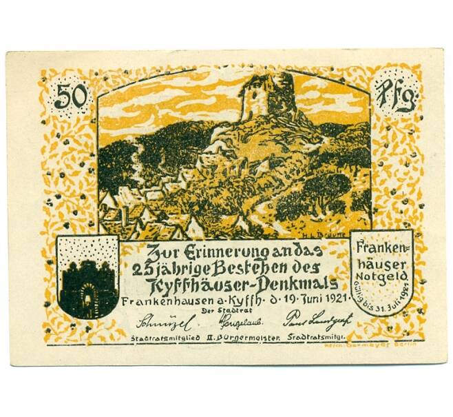 Банкнота 50 пфеннигов 1921 года Германия — Франкенхаузен (Нотгельд) (Артикул: K10-12162) — Фото №2