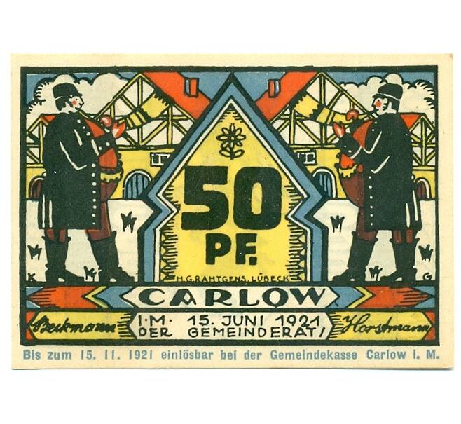 Банкнота 50 пфеннигов 1921 года Германия — Карлоу (Нотгельд) (Артикул: K10-12167) — Фото №1