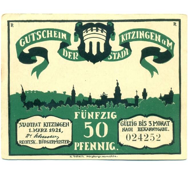 Банкнота 50 пфеннигов 1921 года Германия — Китцинген (Нотгельд) (Артикул: K10-12186) — Фото №2