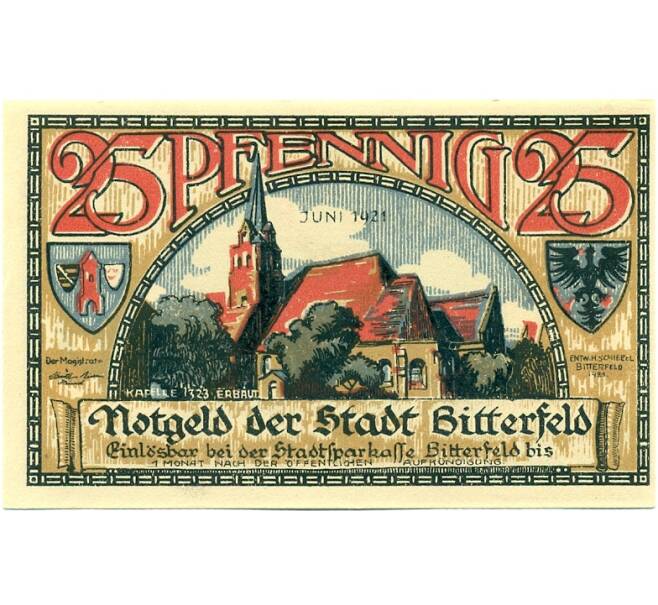 Банкнота 25 пфеннигов 1921 года Германия — Биттерфельд (Нотгельд) (Артикул: K10-12187) — Фото №1