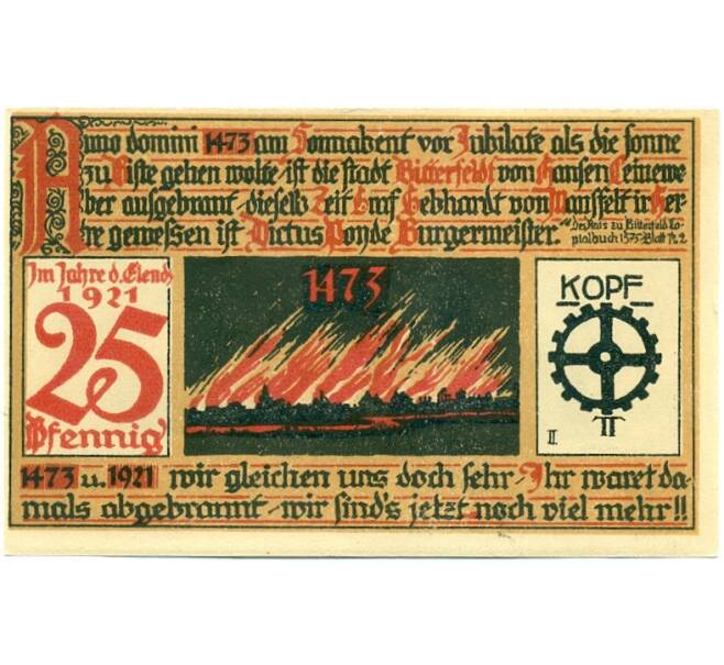 Банкнота 25 пфеннигов 1921 года Германия — Биттерфельд (Нотгельд) (Артикул: K10-12187) — Фото №2