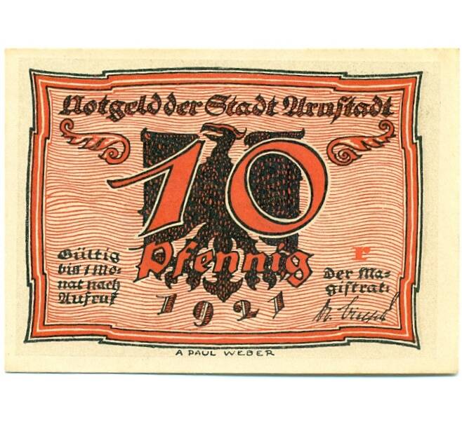 Банкнота 10 пфеннигов 1921 года Германия — Арнштадт (Нотгельд) (Артикул: K10-12188) — Фото №1