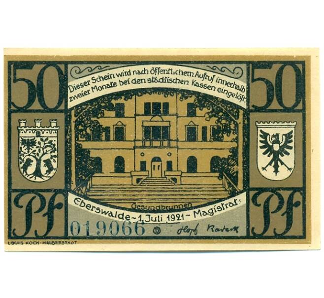 Банкнота 50 пфеннигов 1921 года Германия — Эберсвальде (Нотгельд) (Артикул: K10-12196) — Фото №1
