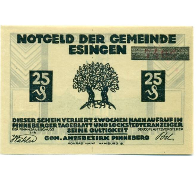Банкнота 25 пфеннигов 1921 года Германия — Эссинген (Нотгельд) (Артикул: K10-12197) — Фото №1