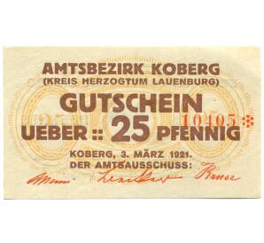 25 пфеннигов 1921 года Германия — Коберг (Нотгельд) — Фото №1
