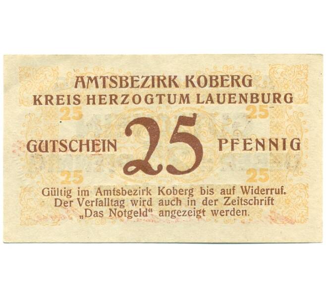 Банкнота 25 пфеннигов 1921 года Германия — Коберг (Нотгельд) (Артикул: K10-12200) — Фото №2