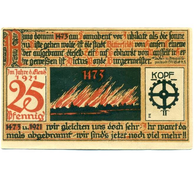 Банкнота 25 пфеннигов 1921 года Германия — Биттерфельд (Нотгельд) (Артикул: K10-12202) — Фото №2