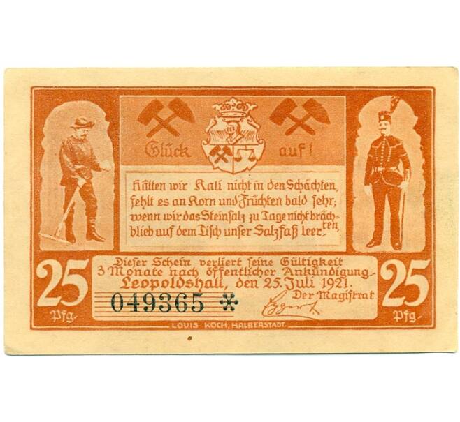 Банкнота 25 пфеннигов 1921 года Германия — Леопольдсхолл (Нотгельд) (Артикул: K10-12213) — Фото №2