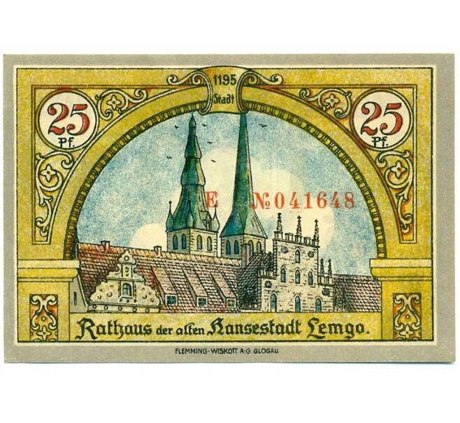Банкнота 25 пфеннигов 1921 года Германия — Лемго (Нотгельд) (Артикул: K10-12216) — Фото №2