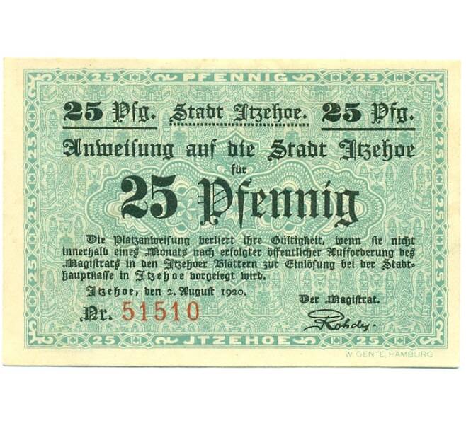Банкнота 25 пфеннигов 1920 года Германия — Итцехо (Нотгельд) (Артикул: K10-12217) — Фото №2