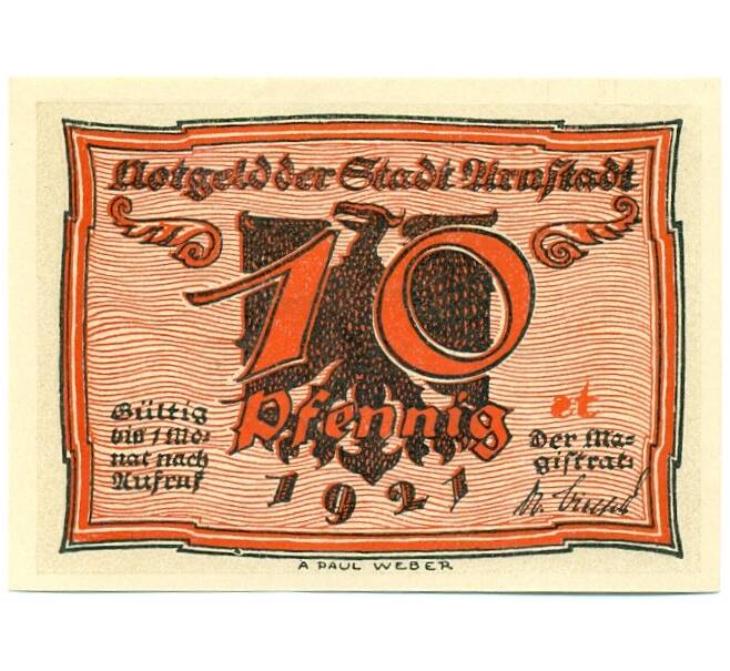Банкнота 10 пфеннигов 1921 года Германия — Арнштадт (Нотгельд) (Артикул: K10-12233) — Фото №1