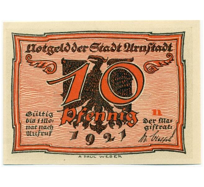 Банкнота 10 пфеннигов 1921 года Германия — Арнштадт (Нотгельд) (Артикул: K10-12234) — Фото №1