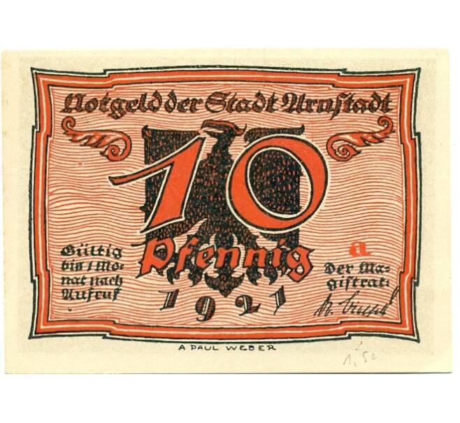 Банкнота 10 пфеннигов 1921 года Германия — Арнштадт (Нотгельд) (Артикул: K10-12239) — Фото №1