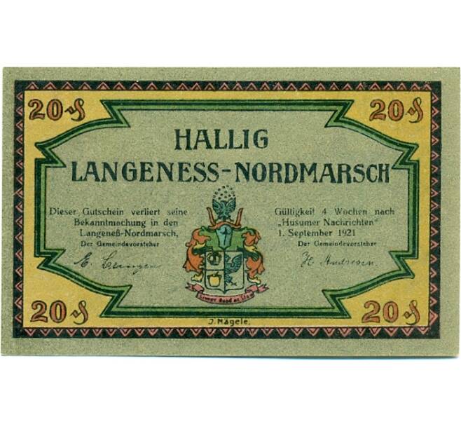 Банкнота 20 пфеннигов 1921 года Германия — Лангенес (Нотгельд) (Артикул: K10-12242) — Фото №1