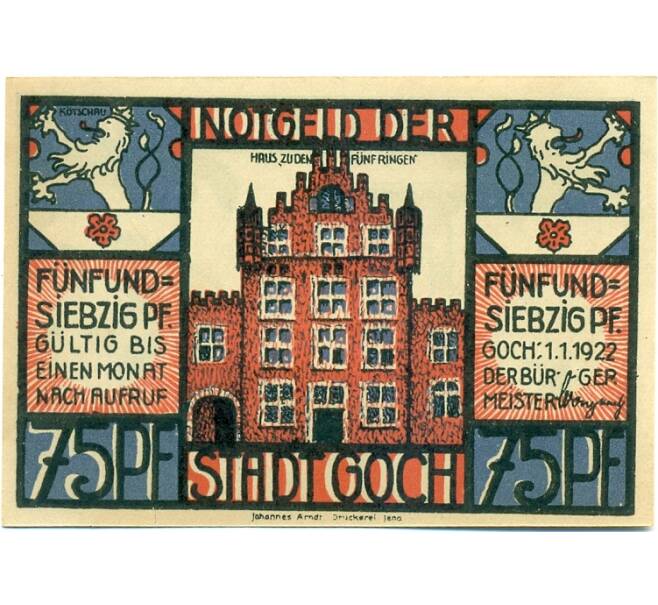 Банкнота 75 пфеннигов 1922 года Германия — Гох (Нотгельд) (Артикул: K10-12246) — Фото №1