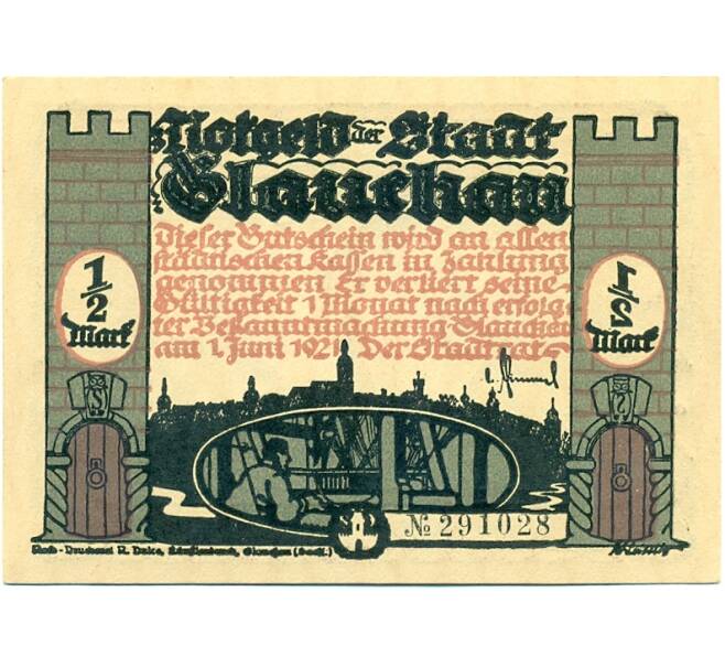 Банкнота 1/2 марки 1921 года Германия — Глаухау (Нотгельд) (Артикул: K10-12254) — Фото №1