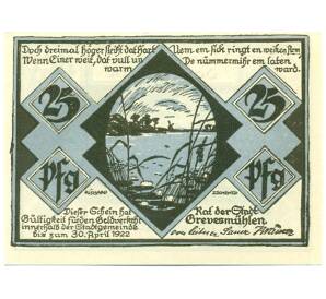 25 пфеннигов 1922 года Германия — Гревесмюлен (Нотгельд) — Фото №1