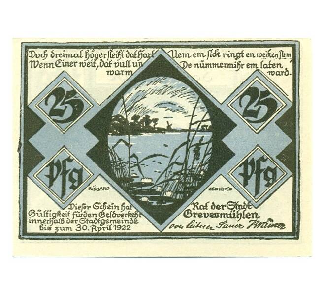 Банкнота 25 пфеннигов 1922 года Германия — Гревесмюлен (Нотгельд) (Артикул: K10-12271) — Фото №1