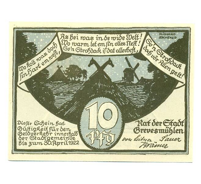 Банкнота 10 пфеннигов 1922 года Германия — Гревесмюлен (Нотгельд) (Артикул: K10-12272) — Фото №1