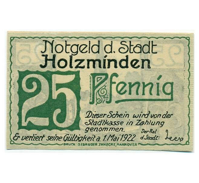 Банкнота 25 пфеннигов 1921 года Германия — Хольцминден (Нотгельд) (Артикул: K10-12294) — Фото №2