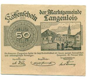 50 геллеров 1920 года Австрия — община Лангенлойс (Нотгельд) — Фото №1