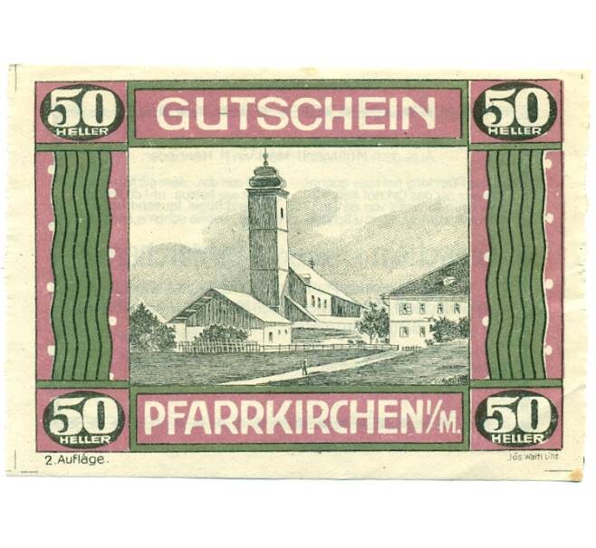 Банкнота 50 геллеров 1920 года Австрия — Пфарркирхене-на-Мондзее (Нотгельд) (Артикул: B2-16141) — Фото №1