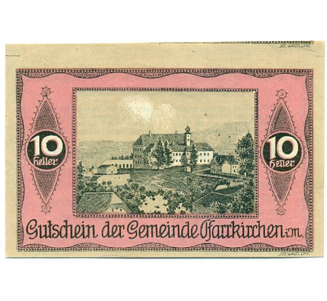 Банкнота 10 геллеров 1920 года Австрия — Пфарркирхене-на-Мондзее (Нотгельд) (Артикул: B2-16142) — Фото №1