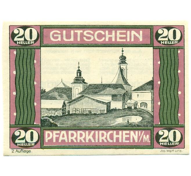 Банкнота 20 геллеров 1920 года Австрия — Пфарркирхене-на-Мондзее (Нотгельд) (Артикул: B2-16146) — Фото №1
