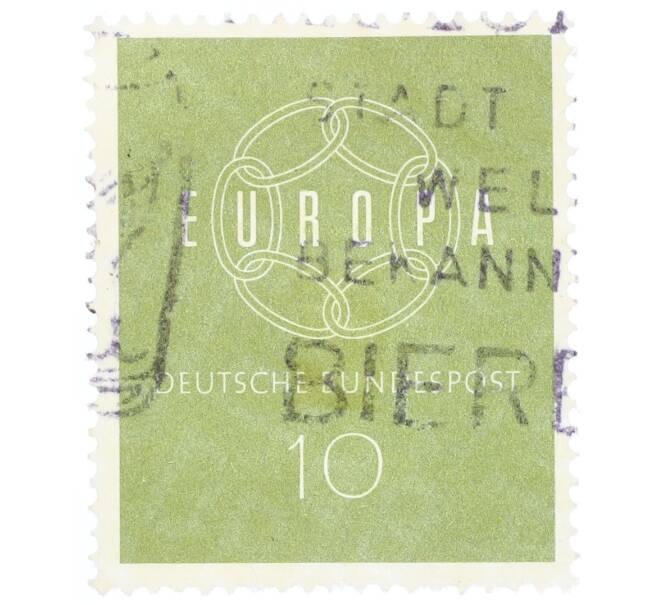 Почтовая марка 10 пфеннигов 1959 года Западная Германия (ФРГ) «Европейская конференция администраций почтовых служб и служб связи CEPT — Цепь» (Артикул: T11-35331) — Фото №1