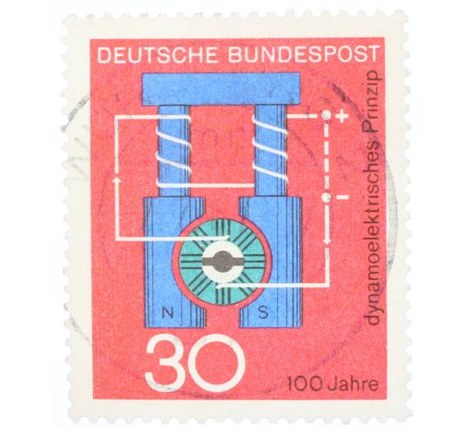Почтовая марка 30 пфеннигов 1966 года Западная Германия (ФРГ) «Научные юбилеи — 100 лет динамоэлектрическому принципу» (Артикул: T11-35346) — Фото №1