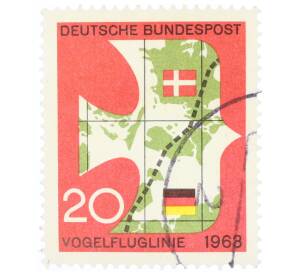 Почтовая марка 20 пфеннигов 1963 года Западная Германия (ФРГ) «Линия перелета птиц» — Фото №1