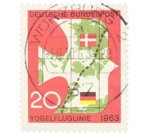 Почтовая марка 20 пфеннигов 1963 года Западная Германия (ФРГ) «Линия перелета птиц» — Фото №1