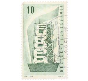 Почтовая марка 10 пфеннигов 1956 года Западная Германия (ФРГ) «Европейская конференция администраций почтовых служб и служб связи CEPT — Восстанавление Европы»