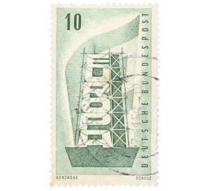 Почтовая марка 10 пфеннигов 1956 года Западная Германия (ФРГ) «Европейская конференция администраций почтовых служб и служб связи CEPT — Восстанавление Европы»