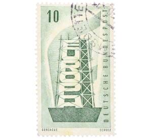 Почтовая марка 10 пфеннигов 1956 года Западная Германия (ФРГ) «Европейская конференция администраций почтовых служб и служб связи CEPT — Восстанавление Европы»