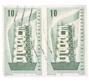 Сцепка из 2 марок 10 пфеннигов 1956 года Западная Германия (ФРГ) «Европейская конференция администраций почтовых служб и служб связи CEPT — Восстанавление Европы» — Фото №1