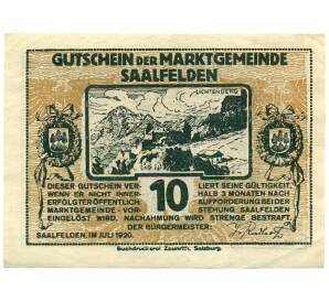 10 геллеров 1920 года Австрия — Зальфельден (Нотгельд) — Фото №1