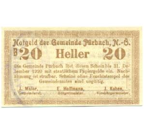 20 геллеров 1920 года Австрия — Пюрбах (Нотгельд) — Фото №1