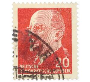 Почтовая марка 20 пфеннигов 1961 года Восточная Германия (ГДР) «Вальтер Эрнст Пауль Ульбрихт» — Фото №1