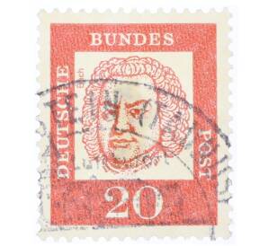 Почтовая марка 20 пфеннигов 1961 года Западная Германия (ФРГ) «Выдающиеся немцы — Иоганн Себастьян Бах» — Фото №1