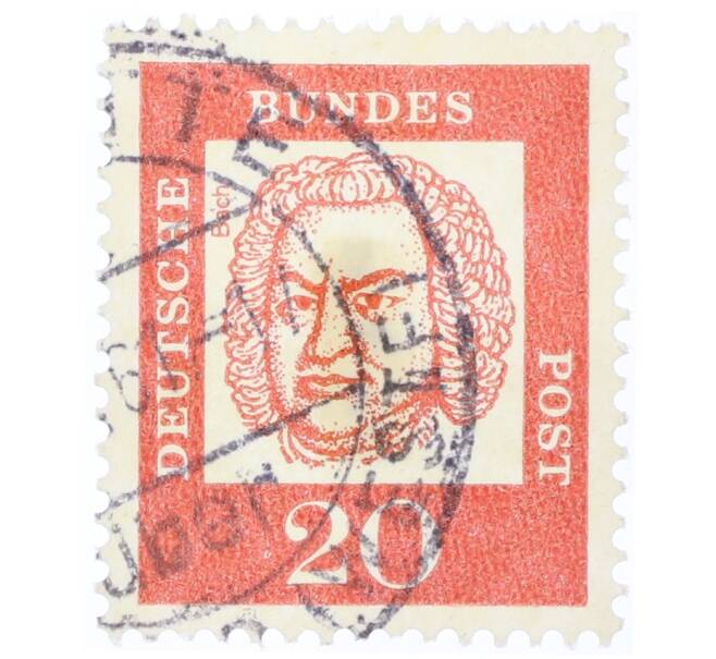 Почтовая марка 20 пфеннигов 1961 года Западная Германия (ФРГ) «Выдающиеся немцы — Иоганн Себастьян Бах» (Артикул: T11-35462) — Фото №1